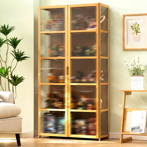 MBBTAG Acryl-sammlervitrine vitrinenschrank, glasvitrine stehend, Auf drei Seiten transparent, vitrinenschrank glas, curio-schränke, Geeignet für Zimmer, Wohnzimmer, Büro, Bastelladen(Natural,82x33x16