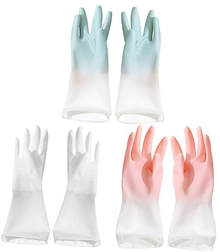 CIYODO 3 Paar Gummihandschuhe Für Küche Geschirrspülen Reinigung Strapazierfähig Einfach Anzuziehen
