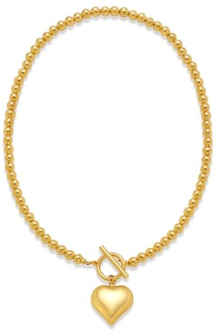 ENSKEFEN Puffy Vintage Gold Heart Charm Necklaces for Women Fashion Chunky Chain Pendant Necklace