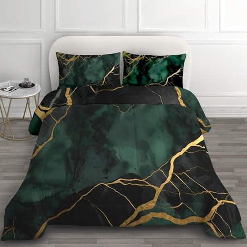 Bettdecke 200x220 Ohne Bezug Nutzbar, Marmordruck Abstrakte Bettdecken Waschbar Ganzjahresdecke Kunst 4 Jahreszeiten Steppdecke, Bettzeug Microfaser mit 2 Kissenbezug für Sommer Winter Doppelbett