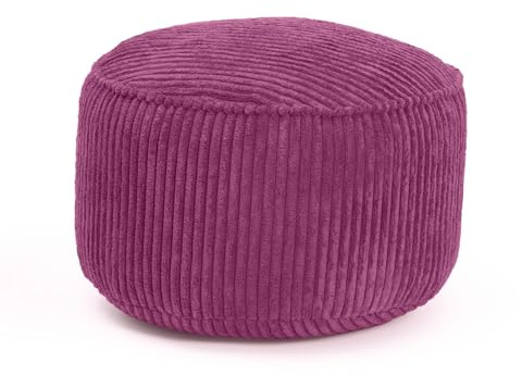 Lumaland Sitzsack Pouf aus Cord | Kompakter 50L Gaming Pouf mit 3-in-1-Funktion: bequemer Hocker, praktisches Tischchen & stylischer Indoor Fußschemel | Ø 25 x 45 cm [Weinrot]
