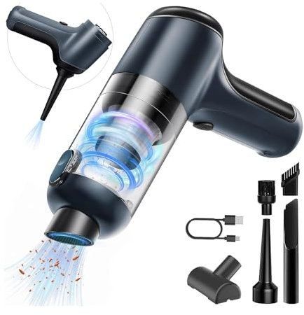 Qerwsdty Aspirapolvere Portatile Fili, Aspirapolvere per Auto Portatile Ricaricabile 3 In 1, Aspirapolvere, Soffiatore e Pompa, 5,5 KPa Manuale