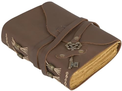 GlobeeCraft Carnet Vintage en Cuir Marron avec Clé Papier Coton Cahier en Cuir pour Voyage 18x13 cm Idéal pour Écriture Voyage et Notes Personnelles