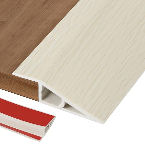 2M PVC Türschwellen Leiste Selbstklebend 5-10mm(H), Übergangsprofil, Boden-Leiste, Übergangsleiste Boden Schwellenleiste und Kanten,Abdeckleiste für Laminate Schwellen,Beige Holzmaserung