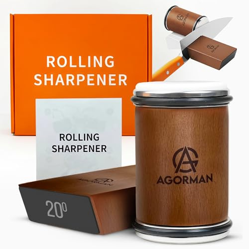 AGORMAN Kit de afilador de cuchillos rodante, rodillo de afilador de cuchillos a base de diamante para todos los cuchillos de acero, afilador magnético de dos ángulos para cuchillos de cocina