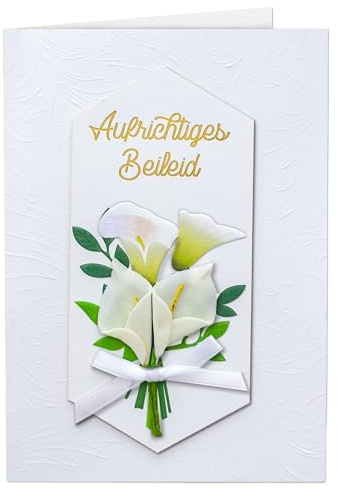 Joli Coon 3D Trauerkarte SIGNATURE - Premium Trauerkarte mit FinePaper Kuvert und goldenem Siegelsticker - Premium Beileidskarte Lilie