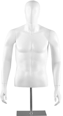 lyxamjrzyp Männliche Schaufensterpuppe Torso, Verstellbare Schneiderbüste mit Ständer, Dummy Kleiderständer für Herrenmode oder Schaufenster(White)