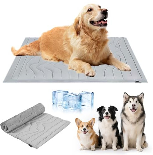 kailisi Kühlmatte für Hunde, 2025 Neu Große Kühlmatte aus Selbstkühlend Eisseide, rutschfest Waschbar Hundekühlmatte Kühl Betten Kaltgelpad, Haustier Matte Kühlpads Gel für Katen und Hunde (Grau, M)