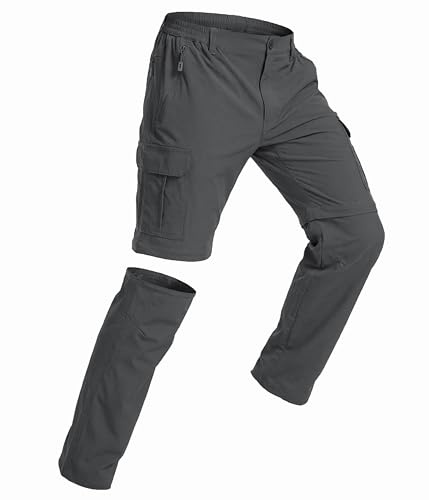 NATUVENIX Men's Convertible Hiking Pants Quick Dry Zip Off Cargo Lightweight Water Resistant Stretch Fishing Travel Outdoor Darkgrey