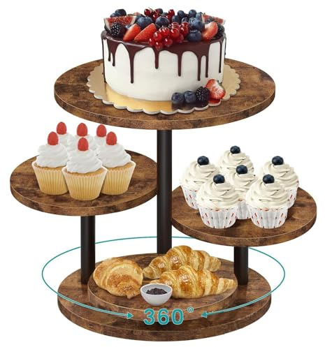 Wooden 4 Tier Round Cupcake Display Stand for 50 Cupcakes, Rotatable Dessert Tower Stand with 360° Base for Wedding, Birthday Party, Graduation