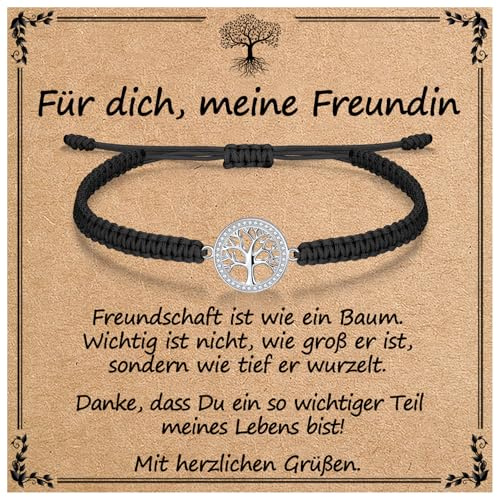 J.Endéar Lebensbaum Armband für Frauen Mädchen Geschenk mit Segenskarte | 925 Sterling Silber, Cubic Zirkonia & Geflochtene Kordel | Geschenk für Geburtstags, Weihnachtstag, Motivations