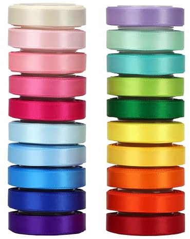 VATIN Colorful Satin Ribbon Set, 10mm x 20 Colors,Total 91 Metres-Double Faced Ribbon for Gift Wrapping Craft，Birthday Decorations,Baby Shower Decorations