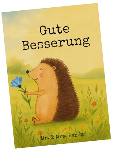 Mr. & Mrs. Panda Postkarte Igel Blumen Design - Geschenk, Ansichtskarten, Grußkarte, Gute Besserung, Besuch, Postkarten, Ansichtskarte, krank, Krankenhaus, Genesungswünsche, Lustige Sprüche, Fotokarte