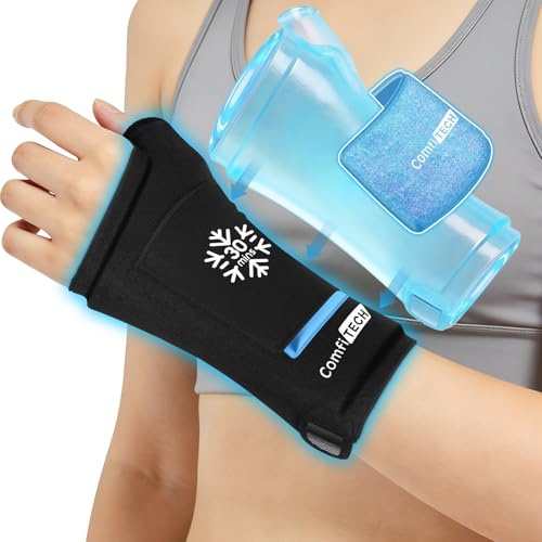 ComfiTECH Dual-Gel Wrist & Thumb Ice Pack Wrap with Extended 30-Min Cooling & Wider Coverage for Forearm, Detachable Cold Pack & Carpal Tunnel Hand Ice Sleeve for Better Putting On & Off, M