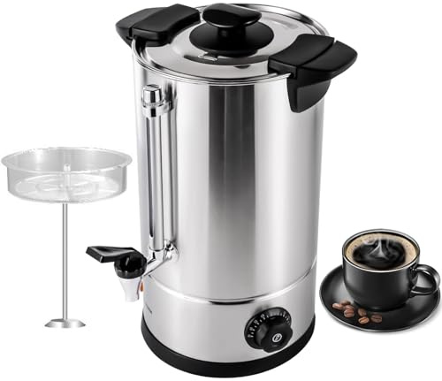 Cafetière professionnelle avec filtre, cafetière à percolation en acier inoxydable 1600 W, distributeur d'eau chaude avec robinet, thermostat, pour la maison, le bureau et les mariages(10L)