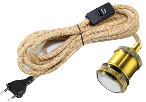Hängelampe mit Stecker, E27 Lampenfassung mit 500CM Kabel, Hanfseil Lampe mit Stecker, Lampenkabel mit Schalter, Vintage Plug in Pendelleuchte, DIY Hängeleuchte für Innenraum, Bronze