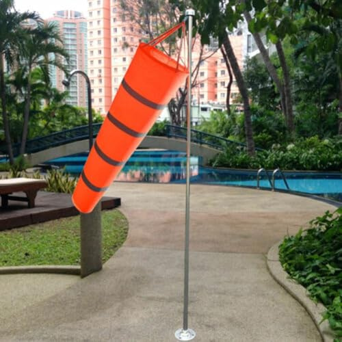 Yuanpgky 150 cm roter Flughafen-Windsack mit reflektierendem Streifen zur Windmessung, aus strapazierfähigem Ripstop-Polyester-Material für Garten und Wetterstation