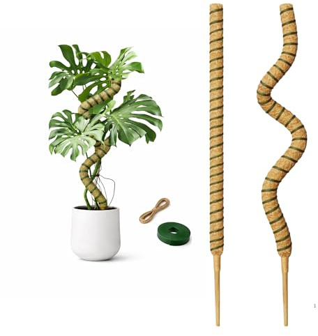 Moss Pole for Monstera, 2 Pack 48” Coco Coir Plant Support Pole for Climbing Plants with Flexible 5mm Aluminum Core, Plant Stake for Pothos & Philodendron, Monstera Support – Velcro & Jute Rope