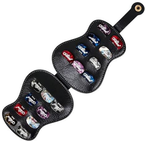 Laicaii Guitar Pick Holder, Black Leather Guitar Pick Case, 18-Slot Guitar Picks Storage for Players Lovers, Portable Guitar Accessories Organizer, Fits Custom & Personalised Guitar Picks