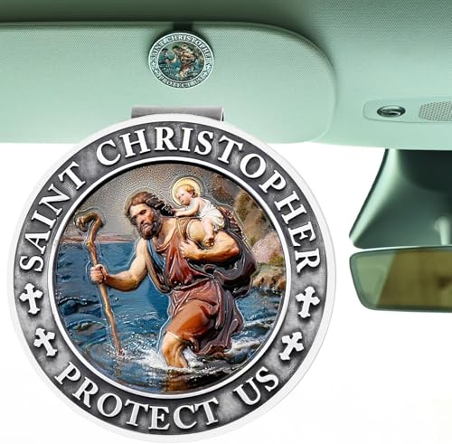 St. Christopher Auto-Sonnenblendenclip, 2er-Set Saint Christopher Medaille für die Auto-Sonnenblende, Schutzpatron der Reisenden Anhänger, Schutzgeschenk für Fahrer und Angehörige
