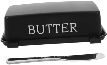 TOPPERFUN Mantequera de Plástico Negra con Tapa Hermética y Cuchillo Recipiente Compacto para Mantequilla en Encimera y Refrigerador Bandeja para Servir en Cocina y Hogar Porta Queso