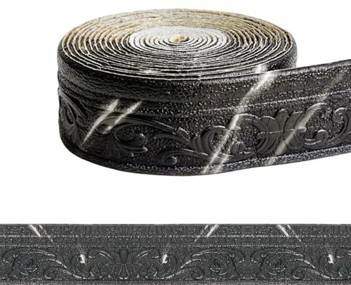 Chingcoo Bordüre Selbstklebend 3D Wand & Decke, Zierleisten Selbstklebend Wasserdicht, 10M×8CM×5MM Stuckleisten Wand aus XPE-Schaum, Roll Border Trims für Ecken Linien Schwarz