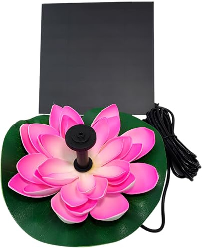 Deskium Fontaine solaire en forme de nénuphar, motif fleur de lotus, 15,5 x 15,5 cm, flottante, pour jardin, terrasse et piscine