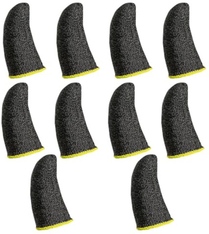 Tofficu Manchons Anti-Transpiration pour Doigt de Jeu, Lot de 10 Pièces, 18 Aiguilles, Fibres D'argenté, Bordure Jaune, Protections Tactiles pour Manette et Écran, Accessoires Gaming