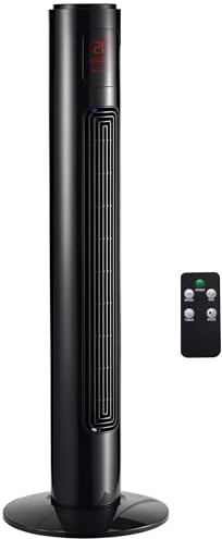 HOMCOM Ventilatore a torre con telecomando, 70°, oscillante, 96 cm, 45 W, 3 modalità, timer a 3 velocità, nero