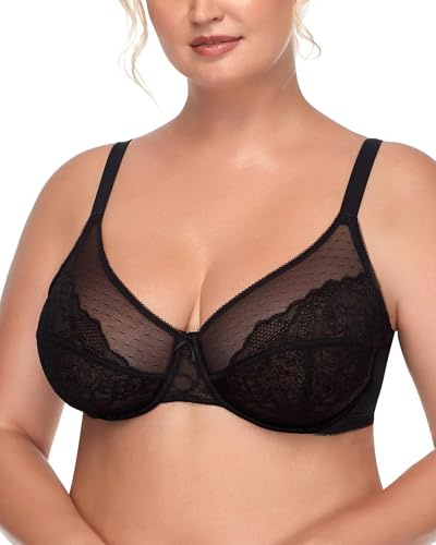 HSIA Bras for Women Minimiser UK Lace Mermaid Scales Underwired Non Padded | Full Coverage, Plus Size, Breathable Mesh, Soft, Back Side Smoothing, Bra for Large Breasts, Adjustable Wide Strap