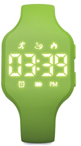 Focwony Kids LED Fitness Tracker Watch, for Ages 5-16 Boy Girls, Green | Soft Silicone Strap, Sport Digital Wristwatch, With Step Counter, IP67 Waterproof , Vibration Alarm Clock