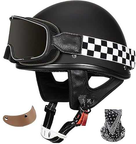 Casco Scodella Moto Vintage Omologato ECE, Casco Jet Aperto Per Uomo Donna, Retro Casco Per Scooter Motorino Cafe Racer Con Occhialoni 4,58-62cm