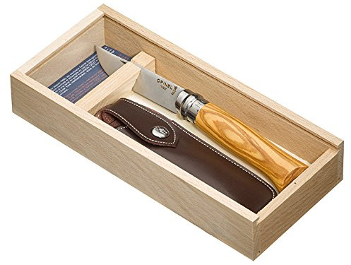 OPINEL-Geschenkset inkl Messer Nr. 8,Kunstleder-Etui in Holzgeschenkbox
