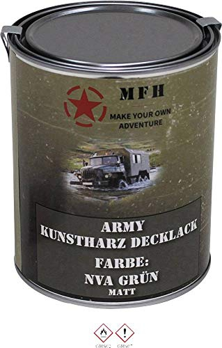 MFH Farbdose Army 1 Liter Kunstharzlack Decklack Militärlack Militärfarbe Armee Nato Lack viele Farben (NVA Grün, Matt)