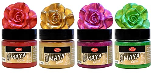 Viva Decor Maya Gold Acrylfarben Set Metallic - Boho Love - 4 x 45 ml - Premium Metallic-Acrylfarben | Farbe für Metall und andere Oberflächen | wasserfest, lichtecht, schnell trocknend