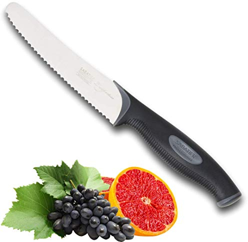 Sabatier Professional L’Expertise Kitchen Serrated Utility Knife - 12cm Chrome Molybdenum Stainless Steel, Finely Ground Razor Sharp Blades. Ergonomic Soft Grip Handle. 20 Year Guarantee