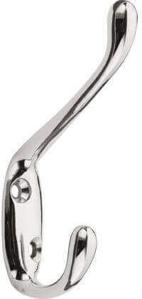 Decohooks Robe, Polished Chrome | Hat and coat hook; door and wall mountable; single; fixings included; zinc construction; includes screws and wallplugs.