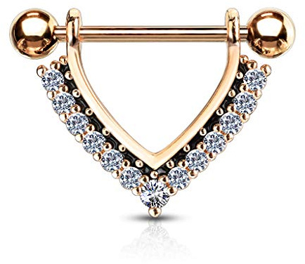 Tata Gisèle Piercing Sein Téton en Acier Chirurgical 316L et Oxydes de Zirconium - Triangle en Acier Entouré de Zircons Sertis - Différentes Couleurs -
