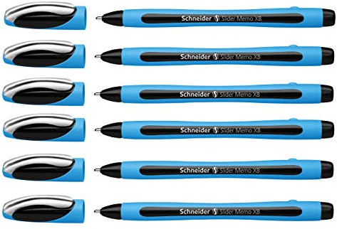 Schneider Slider Memo XB Kugelschreiber (mit Kappe, Strichstärke: XB, Made in Germany) (Schwarz, 6er)