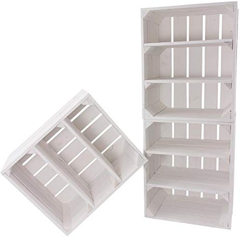 3x Vintage-Möbel 24 weißes Küchenregal mit 3 Fächern Quer 50cm x 40cm x 30cm shabby Chic Landhaus Obstkiste Regal Holzkisten Weinkisten Kiste Box DIY Bücherregal