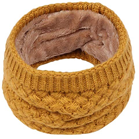 Bienwwow Damen Schal Winter doppellagig Halswärmer Strick Fleece gefüttert Kreis Loop Schals, gelb, Einheitsgröße