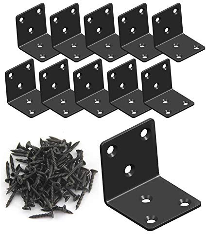Black Stainless Steel Shelf Bracket,Joint Right Angle Bracket,L Shape Heavy Duty Metal Corner Brace Shelf Supporter for Wood Aufuga (10, 2x2x2)