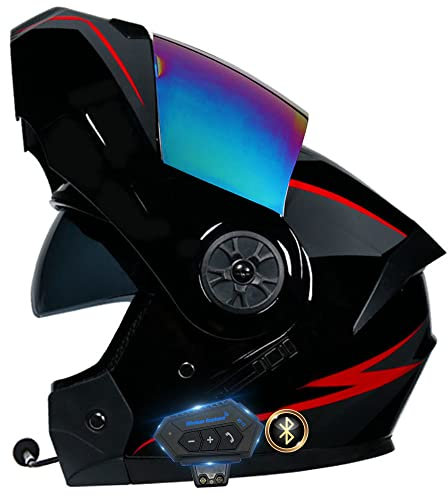COKECO Bluetooth Casco Moto Modulare Microfono Auricolare con Altoparlante Incorporato Unisex con Doppia Visiera Parasole Casco Anticollisione per Moto Integrale Approvato DOT/ECE 55-62CM