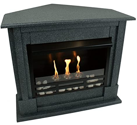 Kaminbau Mierzwa Gelkamin Ethanolkamin Kaminofen Eckkamin Rafael inkl. Zubehör Set + Sicherheitsglas - Granit Dunkel