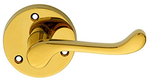 PAIR Victorian Scroll Lever on 58mm Round Rose - Polished Brass Door Handle | Traditional Door Handle Lever on Screwless Rose - Internal Door Hardware - Screws, Fixings and Spindle Included