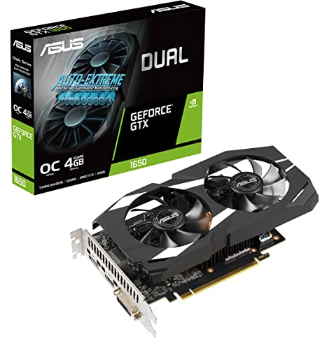 ASUS Dual NVIDIA GeForce GTX 1650 OC Edition - Tarjeta Gráfica, PCIe 3.0, 4GB GDDR6, HDMI 2.0, DisplayPort 1.4a, Resistencia al Polvo IP5X, Tecnología Auto-Extreme, GPU Tweak II