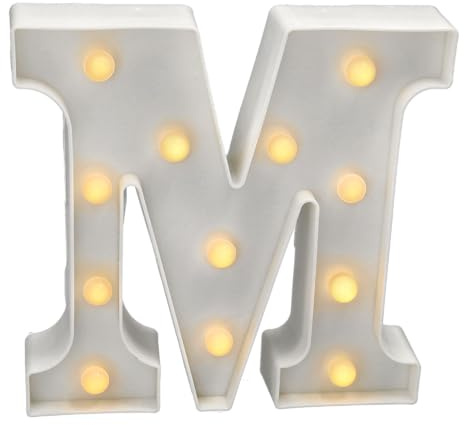 Jandei - Letras LED Iluminadas, Letra M con Luz Blanca Cálida, Luces Led Decoración y Ambiente, Luz Nocturna Bodas, Cumpleaños, Escaparates, Números y Letras con Luces (Funcionan con Pilas)