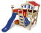 WICKEY Letto per bambini con scivolo CrAzY Hutty Letto a soppalco con tetto Letto Avventura con rete a doghe, blu/rosso