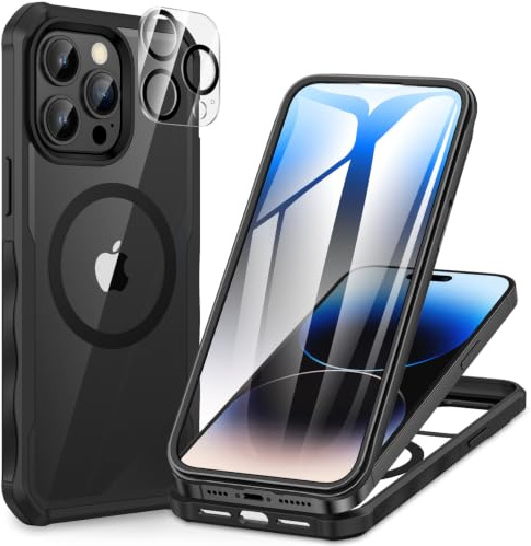 CENHUFO für iPhone 14 Pro Max Hülle, Kompatibel mit MagSafe Eingebautem Panzerglas Displayschutz und Kameraschutz 360 Grad Schutzhülle Stoßfest Case Magnetisch Handyhülle iPhone 14 Pro Max -Schwarz