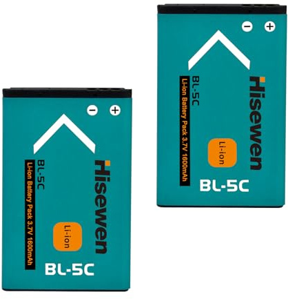 Hisewen 2 baterías BL-5C para Nokia 1100 1101 1112 1208 1209 3100 3120 3650 6230 6600 N70 N72 y DIGITRADIO 1/2, TECHNIRADIO 6/RDR 3.7V para teléfono y hogar Radio